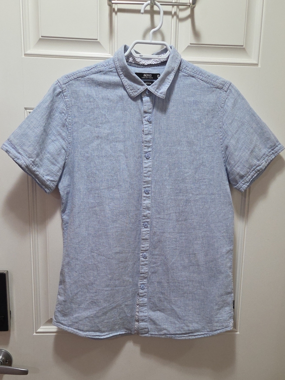 Indigo Light Blue Short-Sleeve Casual Button-Down Shirt